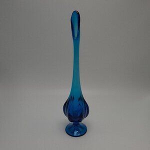 Viking Bluenique 6 Petal Small 12.75 Inch Swung Glass Vase Vintage Collectible